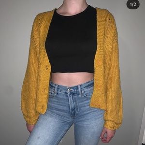 mustard yellow cardigan